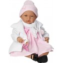 Muñeca Nadia, vestido rosa y abrigo blanco con gorro.