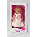 Muñeca Nadia, vestido y abrigo rosa con diadema.46 cms