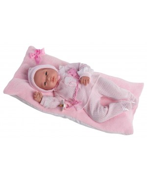Muñeca Baby Reborn Andrea, traje y capota de perlé rosa.Sin pelo 46 cms. Peso 1,800kg. Tacto suave,. Cuerpo blandito.
