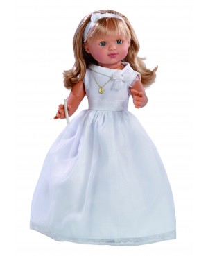 Muñeca María comunión vestido blanco. 50 cms. Muñeca con mecanismo y vela.
