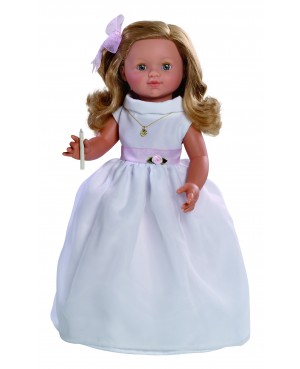 Muñeca María comunión vestido blanco. 50 cms. Muñeca comunión con mecanismo y vela.